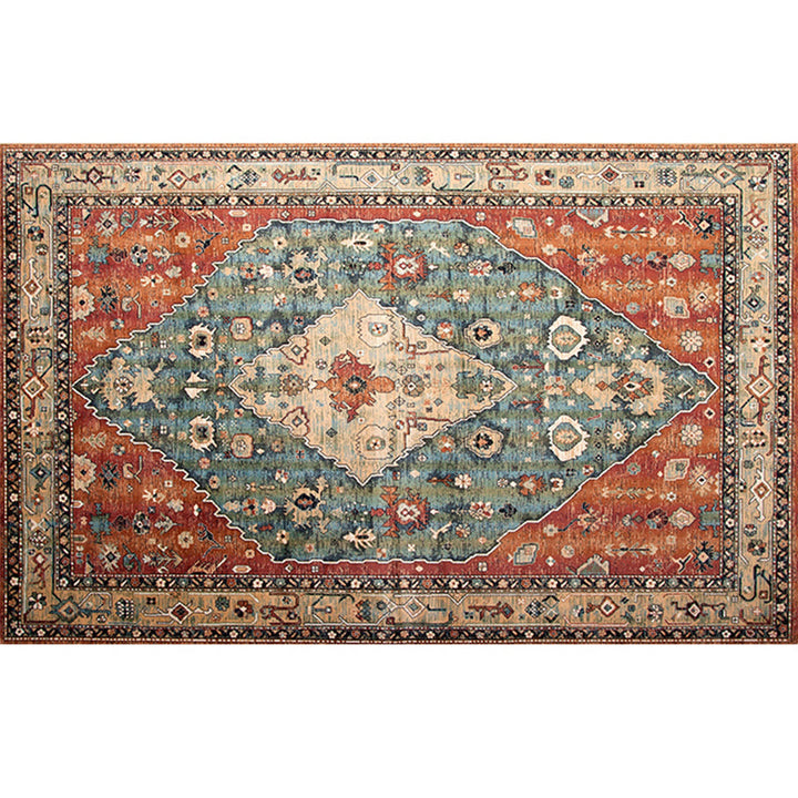 BowLift | Retro geometric pattern carpet multicolored synthetic area carpet non-slip pet-friendly washable carpet for room