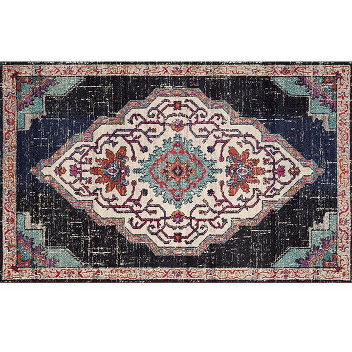 BowLift | Retro geometric pattern carpet multicolored synthetic area carpet non-slip pet-friendly washable carpet for room