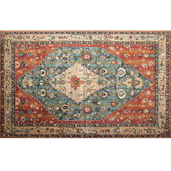 BowLift | Retro geometric pattern carpet multicolored synthetic area carpet non-slip pet-friendly washable carpet for room
