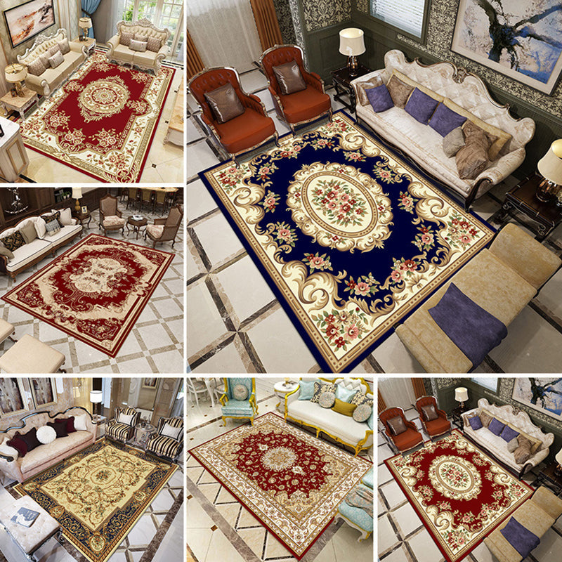 BowLift | Multicolored Living Room Rug Olden Floral Print Rug Polyester Non-slip Machine washable Rug