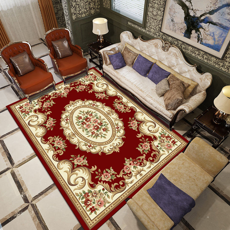BowLift | Multicolored Living Room Rug Olden Floral Print Rug Polyester Non-slip Machine washable Rug