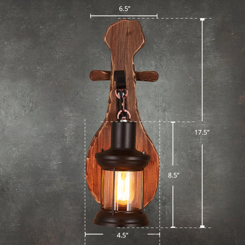 BowLift | Nautical Novelty Guitar Wall Light Fixture 1-Light Wooden Sconce with Lantern Lampshade