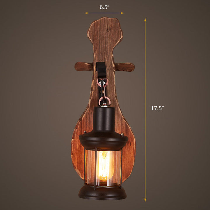BowLift | Nautical Novelty Guitar Wall Light Fixture 1-Light Wooden Sconce with Lantern Lampshade