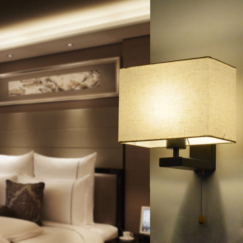 BowLift | Fabric Rectangular Wall Lamp Simple Style 1 Bulb Beige Wall Light for Nightstand