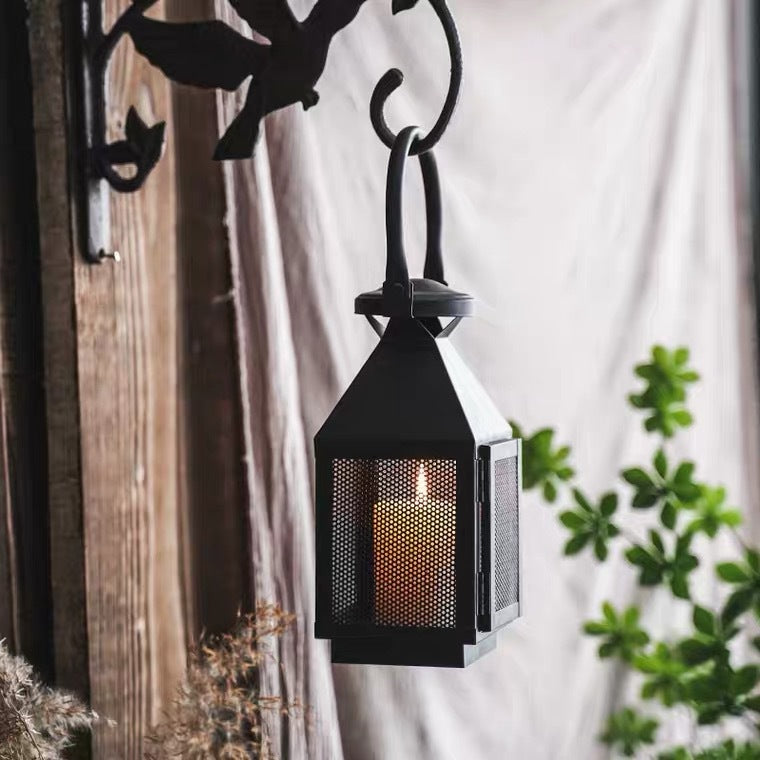 Decorative Mesh Metal Candle Lantern Trio with Hinged Door and Carry Handle Bowlift