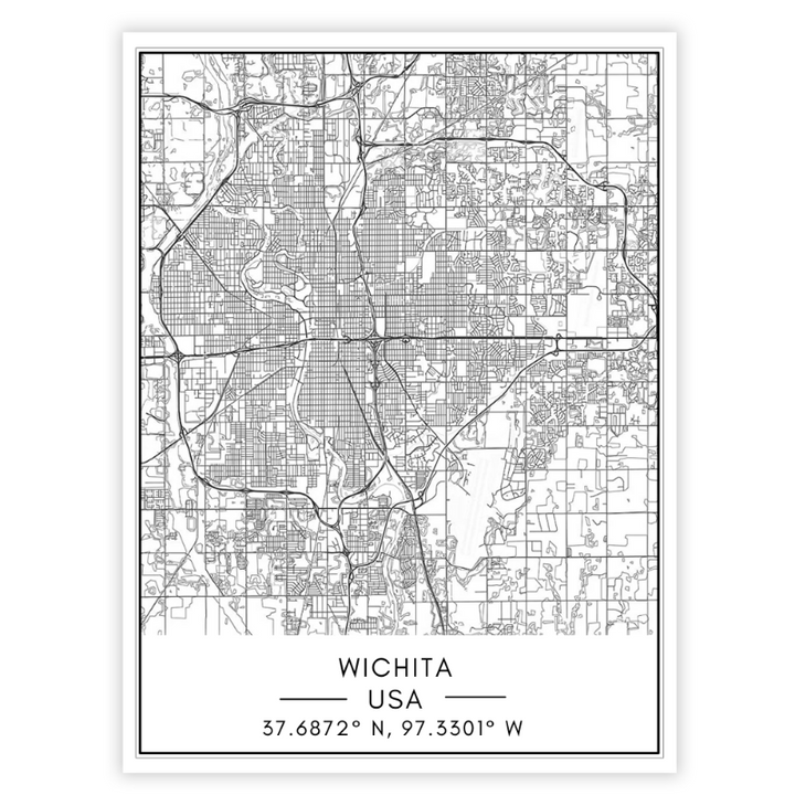 Wichita City Map - Canvas Wall Art Painting | Bowlift