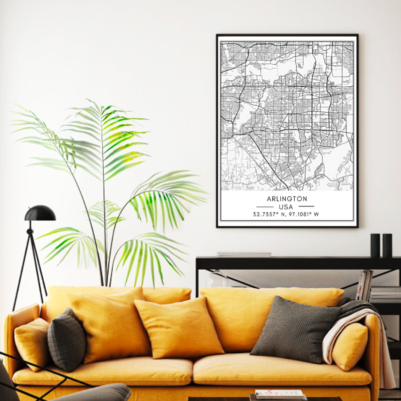 Arlington City Map - Canvas Wall Art Painting | Bowlift
