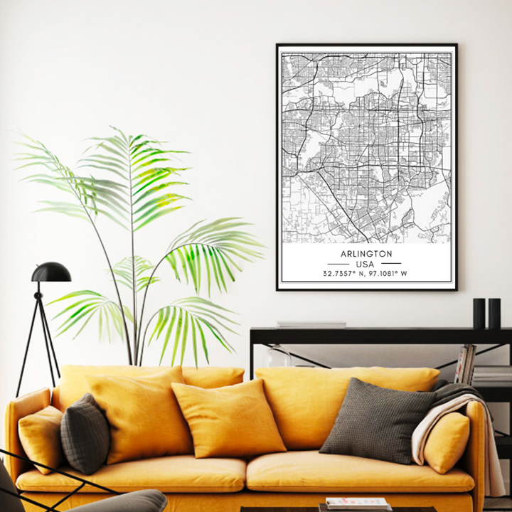 Arlington City Map - Canvas Wall Art Painting | Bowlift