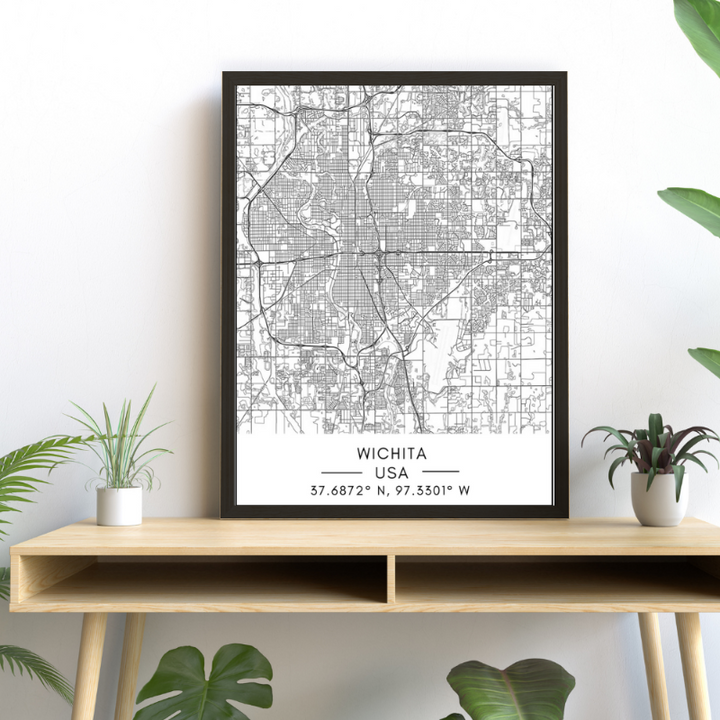 Wichita City Map - Canvas Wall Art Painting | Bowlift