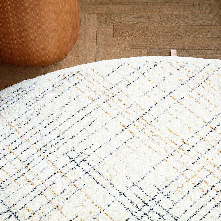 Nordic Decoration Rug Beige Check Printed Indoor Rug Polyester Non-Slip Backing Easy Care Rug | Bowlift