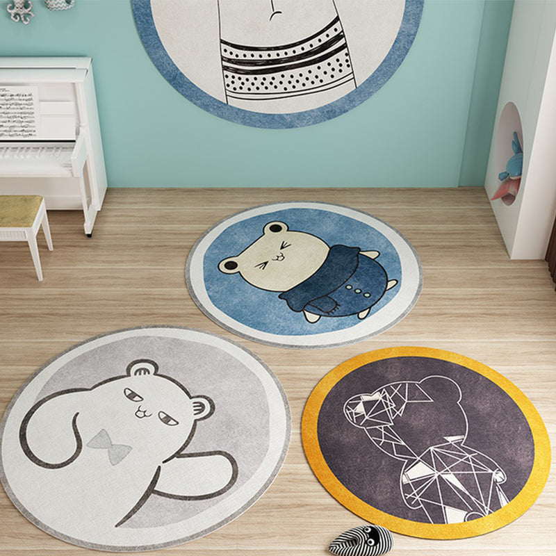 BowLift | Nordic Cartoon Printed Rug Multicolored Synthetic Area Rug Non-Slip Back Pet-Friendly Indoor Rug for Children