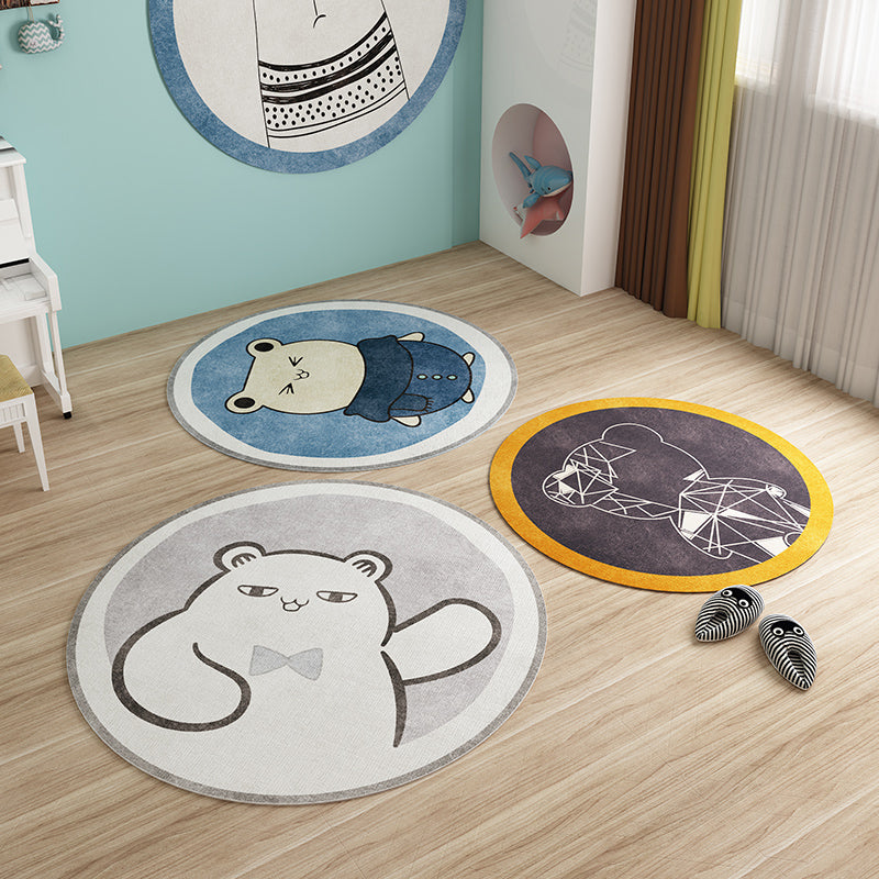 BowLift | Nordic Cartoon Printed Rug Multicolored Synthetic Area Rug Non-Slip Back Pet-Friendly Indoor Rug for Children