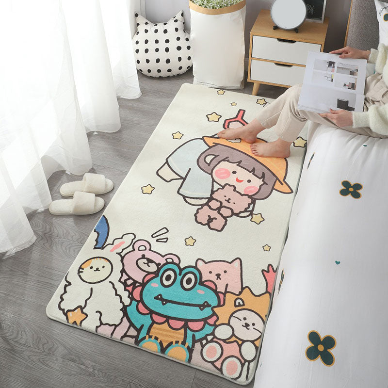 BowLift | Multicolored simple rug made of polyester with cartoon pattern Non-slip backing Stain-resistant rug for the bedroom