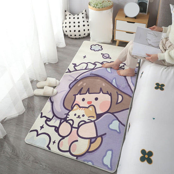 BowLift | Multicolored simple rug made of polyester with cartoon pattern Non-slip backing Stain-resistant rug for the bedroom