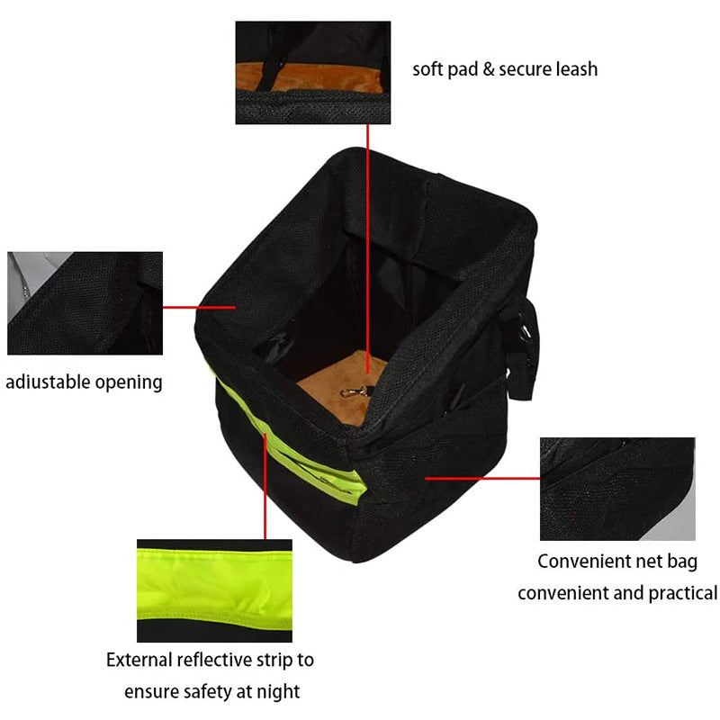 front-mount urban bike pet carrier basket with high-visibility strip padded foam walls quick-release mount and internal safety leash Bowlift