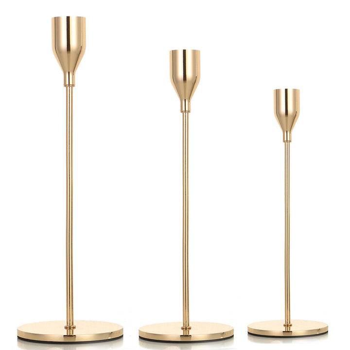 Modern Minimalist Taper Candle Holder Set with Polished Metal Finish Bowlift