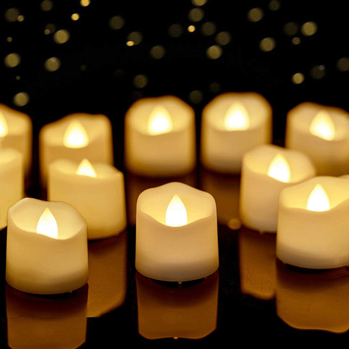 Battery-Powered Wax-Like Flicker Tealight Candle Set Bowlift