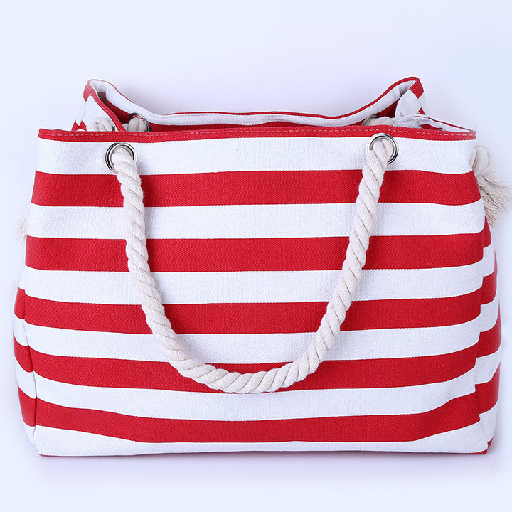 Spacious and Stylish Beach Bag with Maritime Stripe Pattern Bowlift