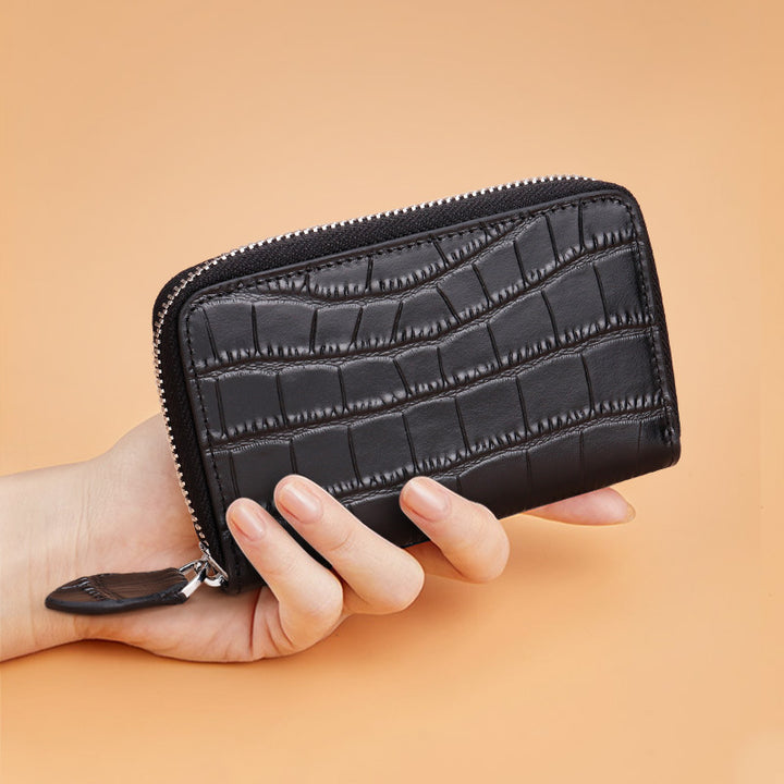 Premium Textured Leather Zip Wallet Bowlift