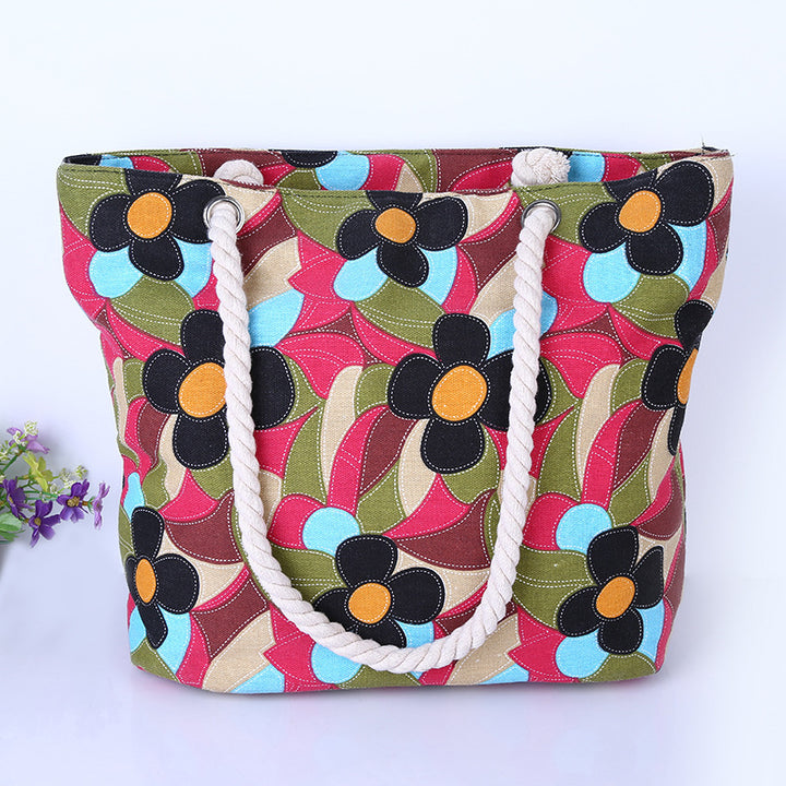 Large and Colorful Beach Bag with Floral Pattern Bowlift