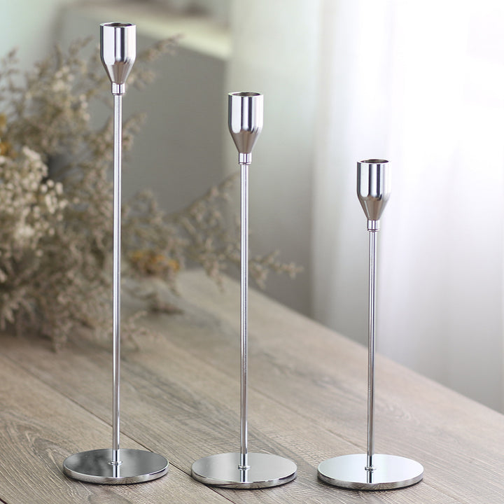 Modern Minimalist Taper Candle Holder Set with Polished Metal Finish Bowlift