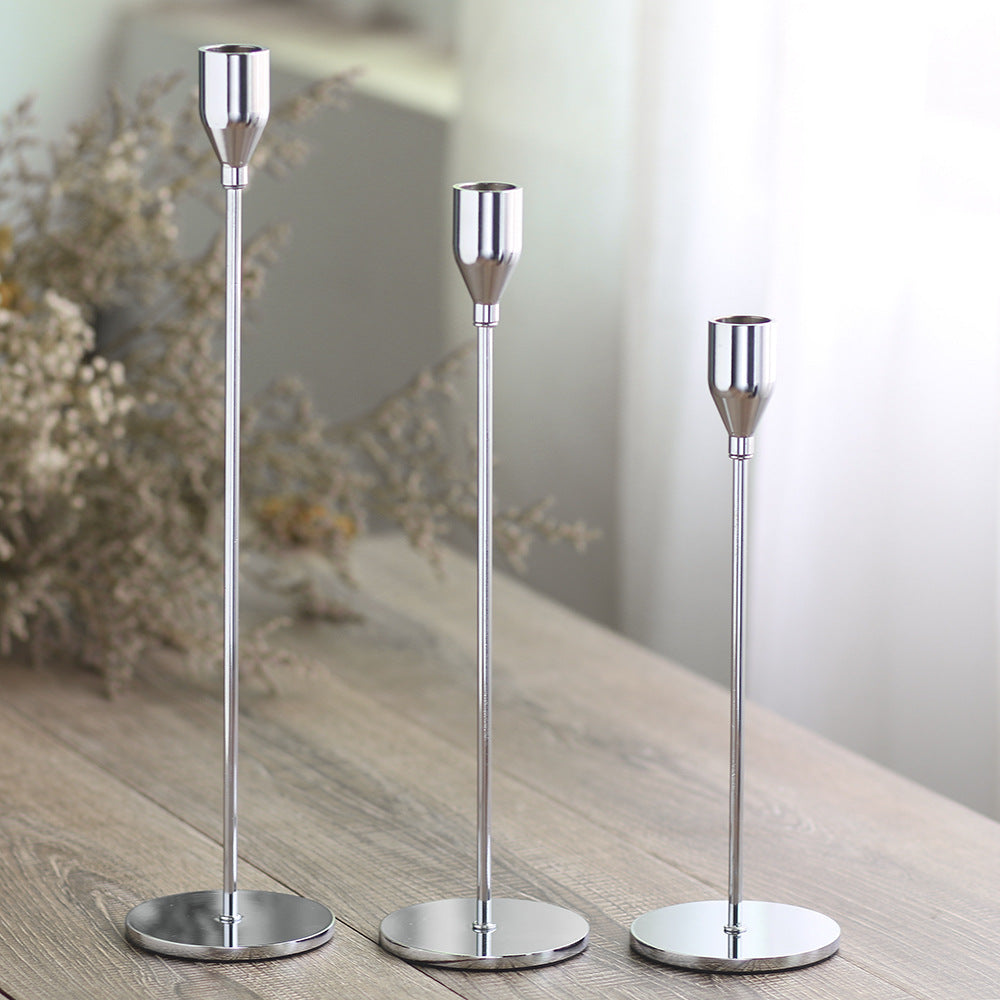 Slim Sculptural Metal Taper Candleholder Set for Tablescape Centerpieces Bowlift