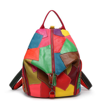 Colorful Patchwork Leather Backpack