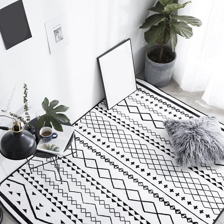 BowLift | Black Living Room Rug Nordic Geometric Print Area Rug Polypropylene Non-Slip Pet Friendly Easy Care Rug