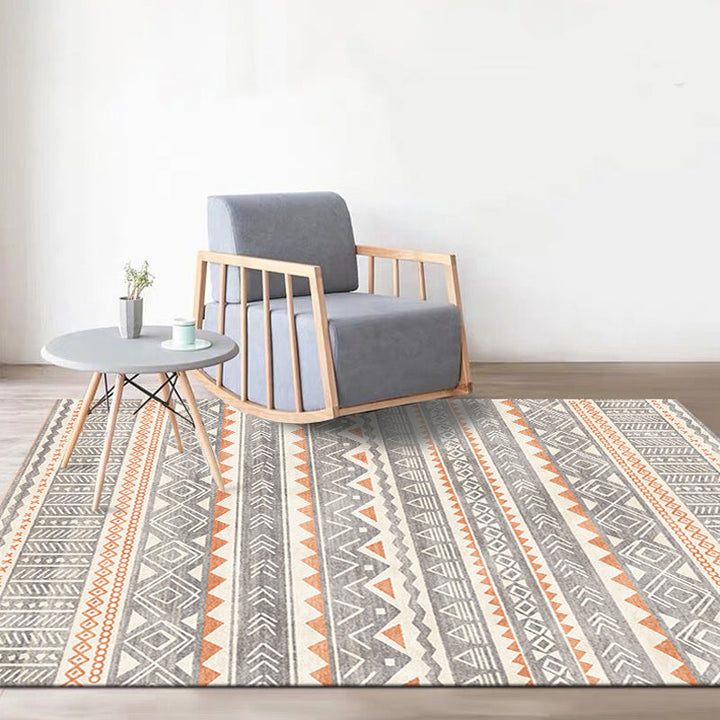 BowLift | Natural Living Room Rug Multicolor Geo Printed Piece Rug Synthetic Non-Slip Back Pet Friendly Indoor Rug