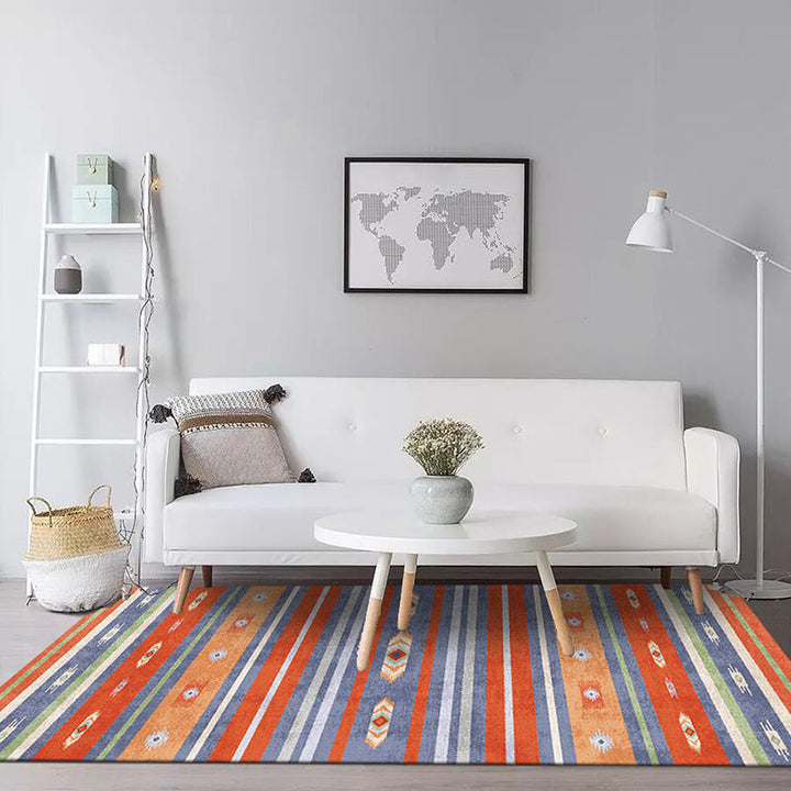 BowLift | Natural Living Room Rug Multicolor Geo Printed Piece Rug Synthetic Non-Slip Back Pet Friendly Indoor Rug