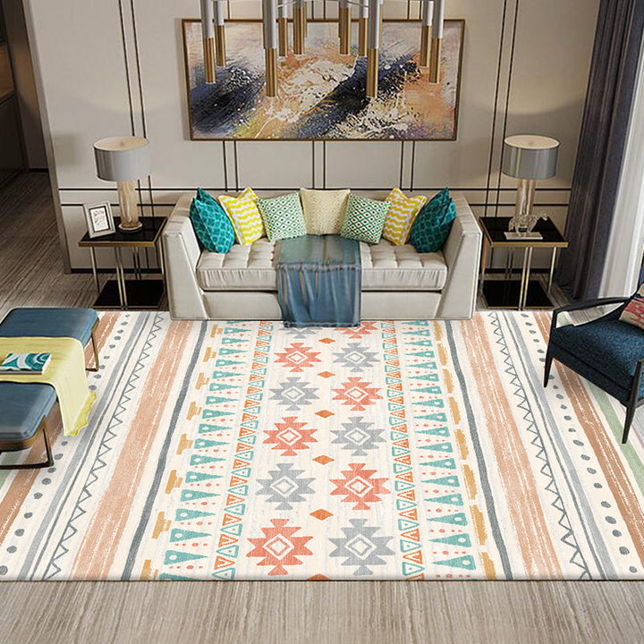 BowLift | Multicolored Southwestern Carpet Polypropylene Stripes Printed Area Rug Non-Slip Backing Pet-Friendly Maintenance-Friendly Indoor Rug for Decor