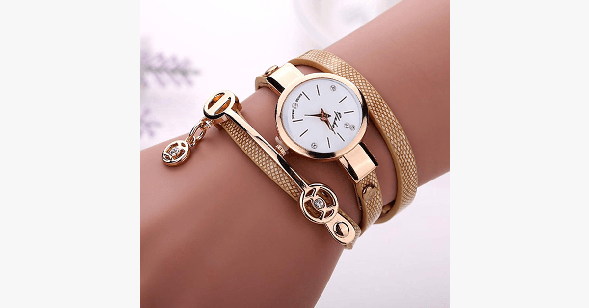 BowLift | Gold Charm Wrap Watch - Multicolored vegan leather watch for stylish people