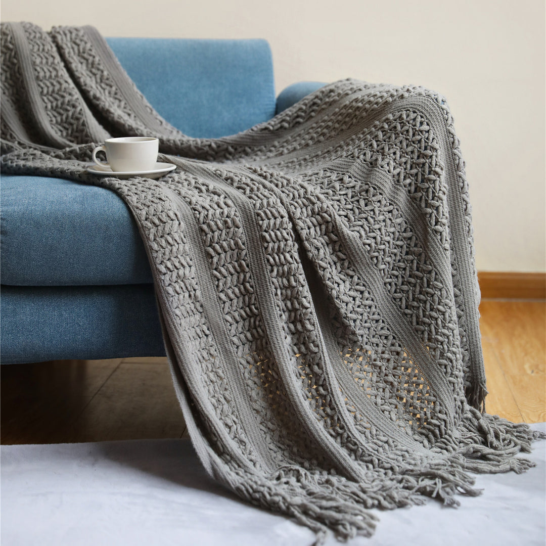 Women's Knit Blanket with Elegant Fringes Bowlift