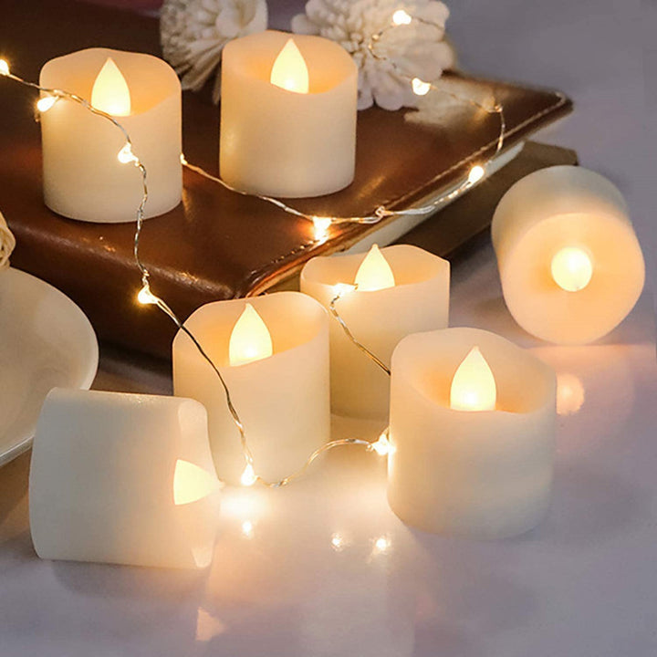 Battery-Powered Wax-Like Flicker Tealight Candle Set Bowlift