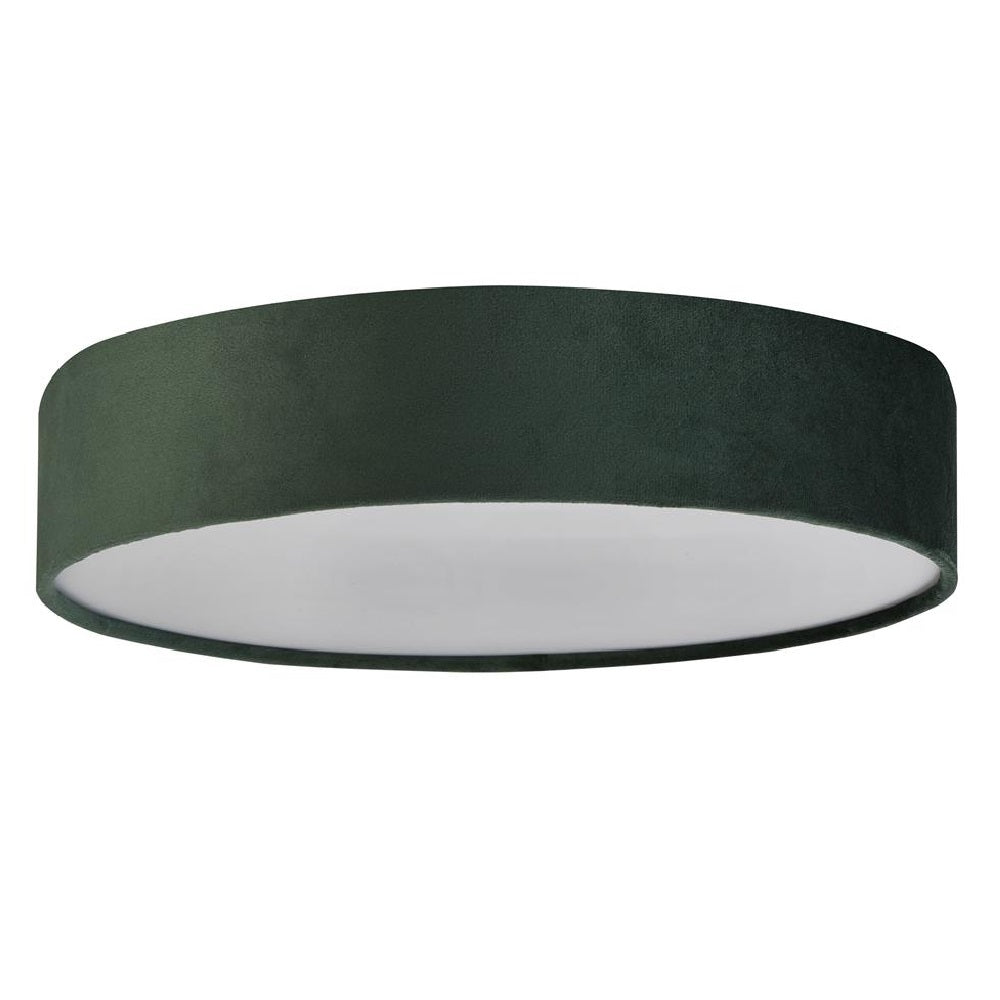 BowLift | Green Velvet & Opal Diffuser Vintage Round Flush Drum Light 38cm