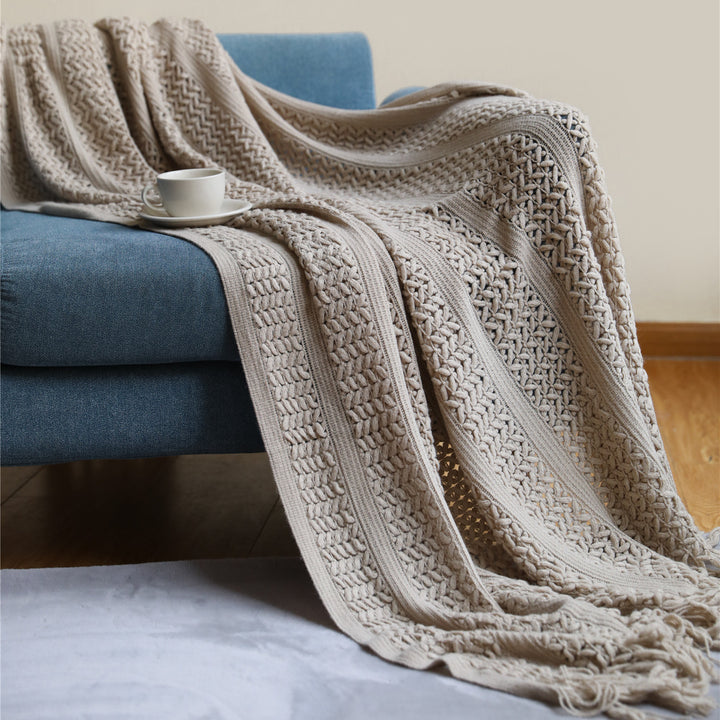 Women's Knit Blanket with Elegant Fringes Bowlift