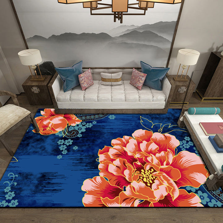 BowLift | Retro Living Room Carpet Multicolor Plant Pattern Area Rug Cotton Blend Non-Slip Backing Pet-Friendly Indoor Rug