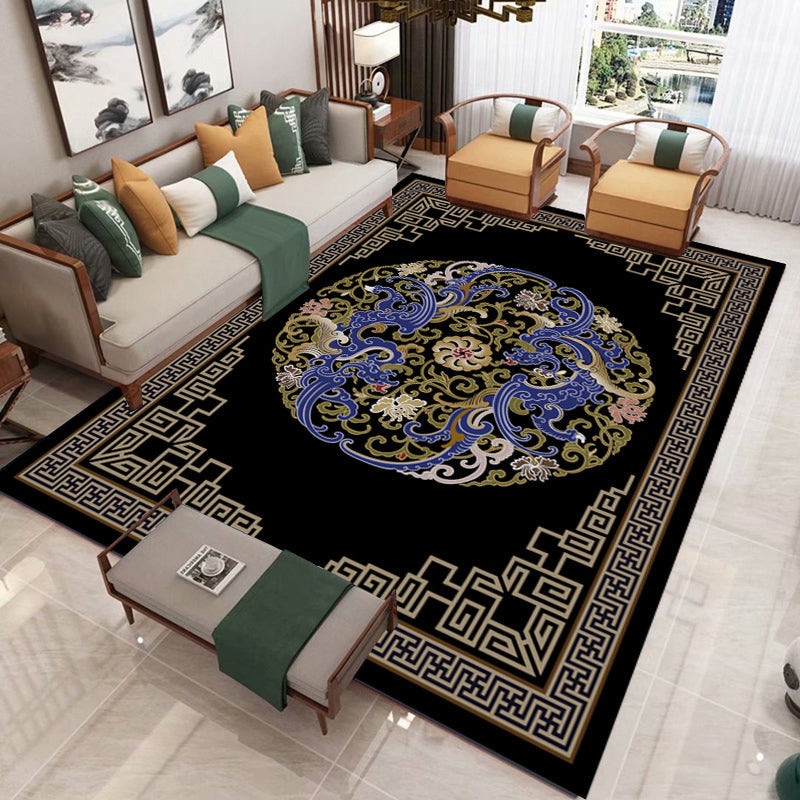 BowLift | Retro Living Room Carpet Multicolor Plant Pattern Area Rug Cotton Blend Non-Slip Backing Pet-Friendly Indoor Rug