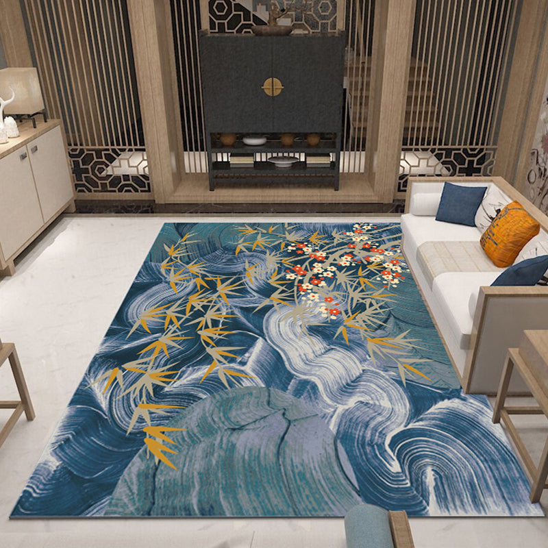 BowLift | Retro Living Room Carpet Multicolor Plant Pattern Area Rug Cotton Blend Non-Slip Backing Pet-Friendly Indoor Rug