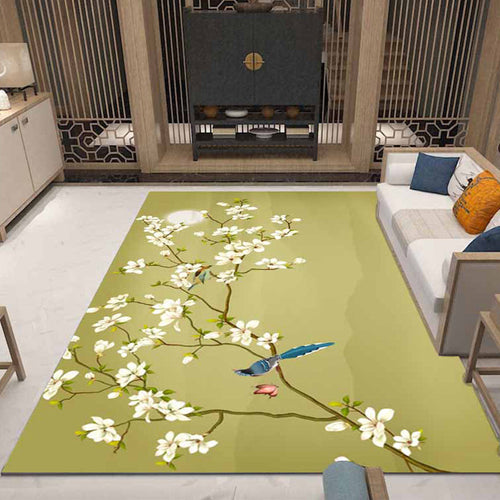 BowLift | Retro Living Room Carpet Multicolor Plant Pattern Area Rug Cotton Blend Non-Slip Backing Pet-Friendly Indoor Rug