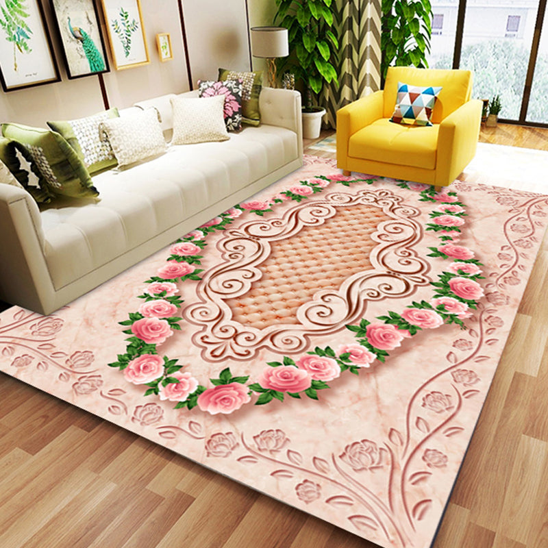 BowLift | Chinoiserie Flower Rug Multicolor Polypropylene Area Rug Non-Slip Back Pet-Friendly Easy Care Indoor Rug for Living Room