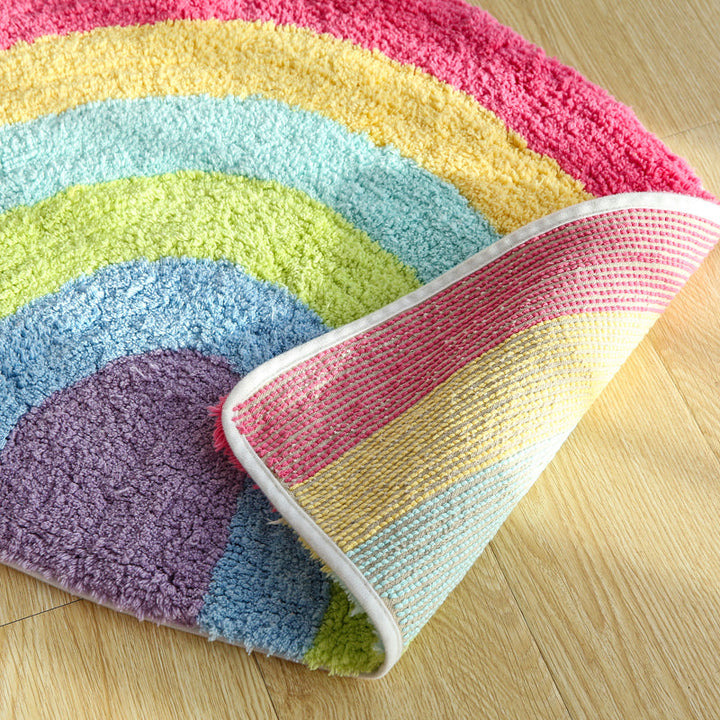 BowLift | Fantasy Rainbow Pattern Rug Red Cotton Door Mat Pet Friendly Stain Resistant Easy to Care Door Mat for Children's Room