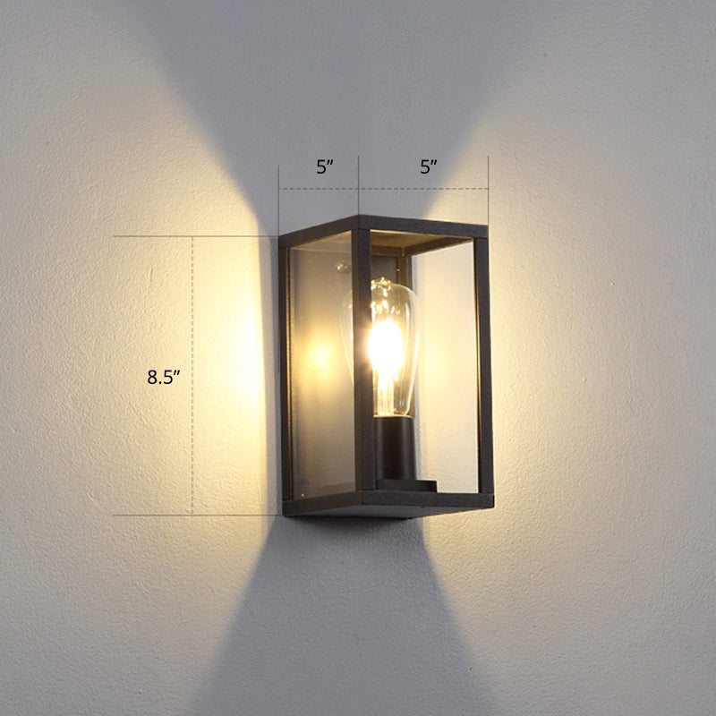 BowLift | Box Patio Wall Light Transparent Glass 1 Bulb Modern Wall Rail in Black