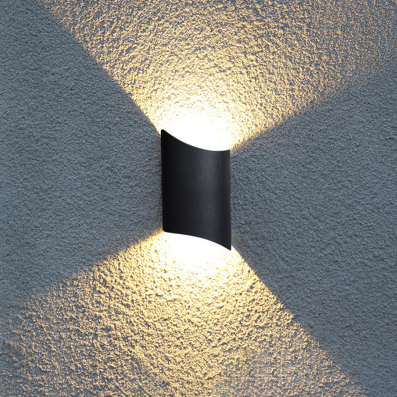 BowLift | Minimalistic LED Up Down Light Black Curved Wall Lamp with Metal Shade for the Garden