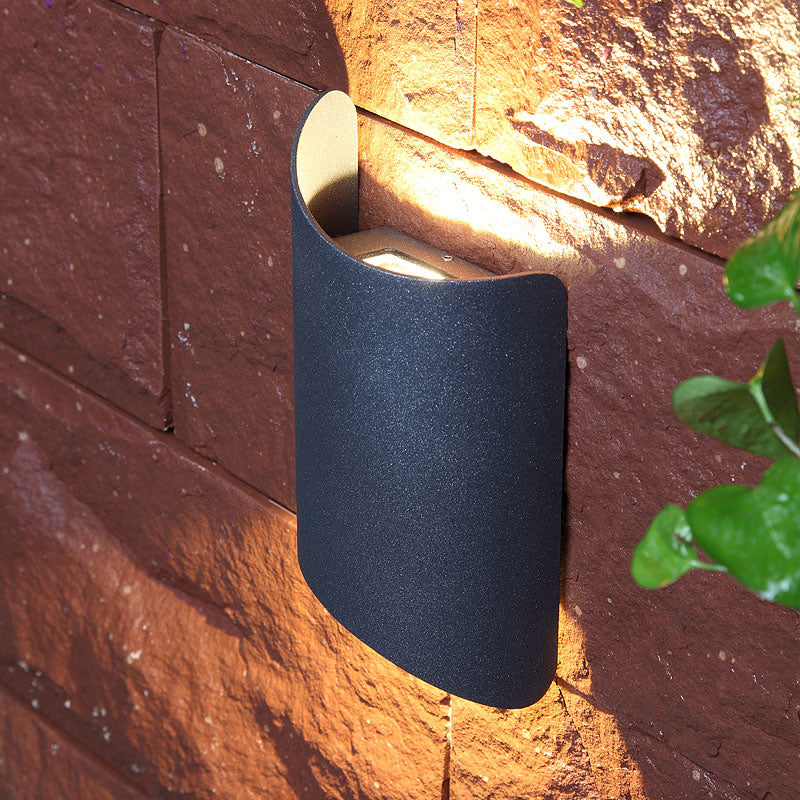 BowLift | Minimalistic LED Up Down Light Black Curved Wall Lamp with Metal Shade for the Garden