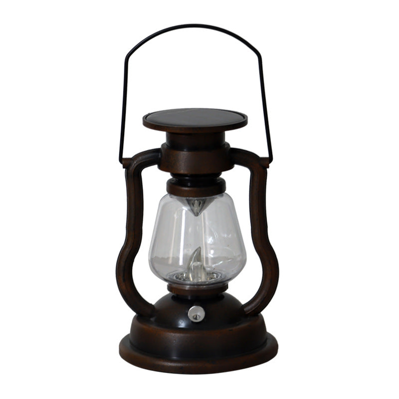 Vintage Style Solar LED Hurricane Lantern With Glass Chimney And Metal Handle Bowlift
