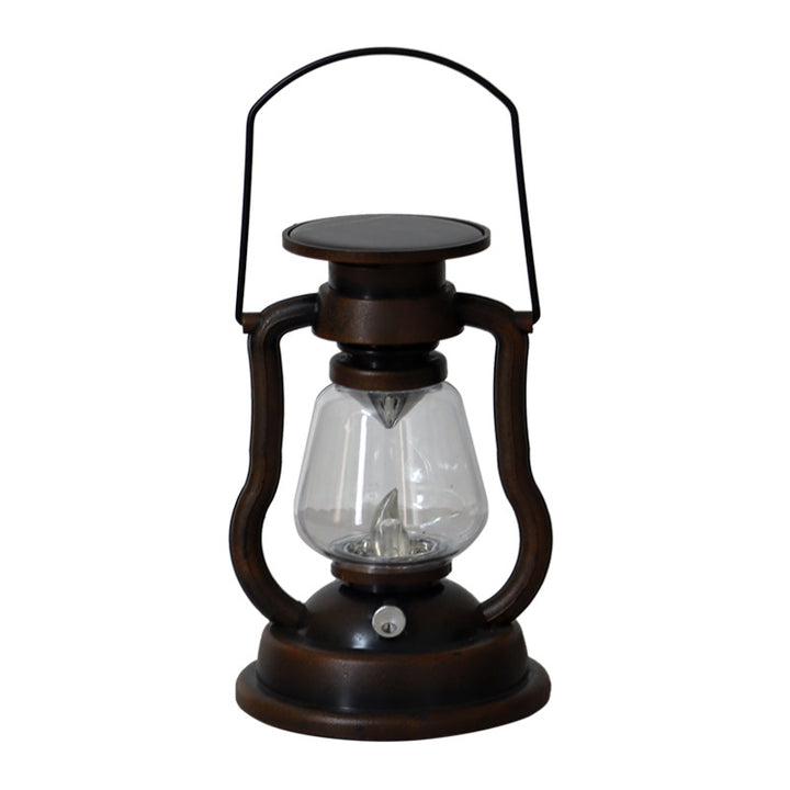 Vintage Style Solar LED Hurricane Lantern With Glass Chimney And Metal Handle Bowlift