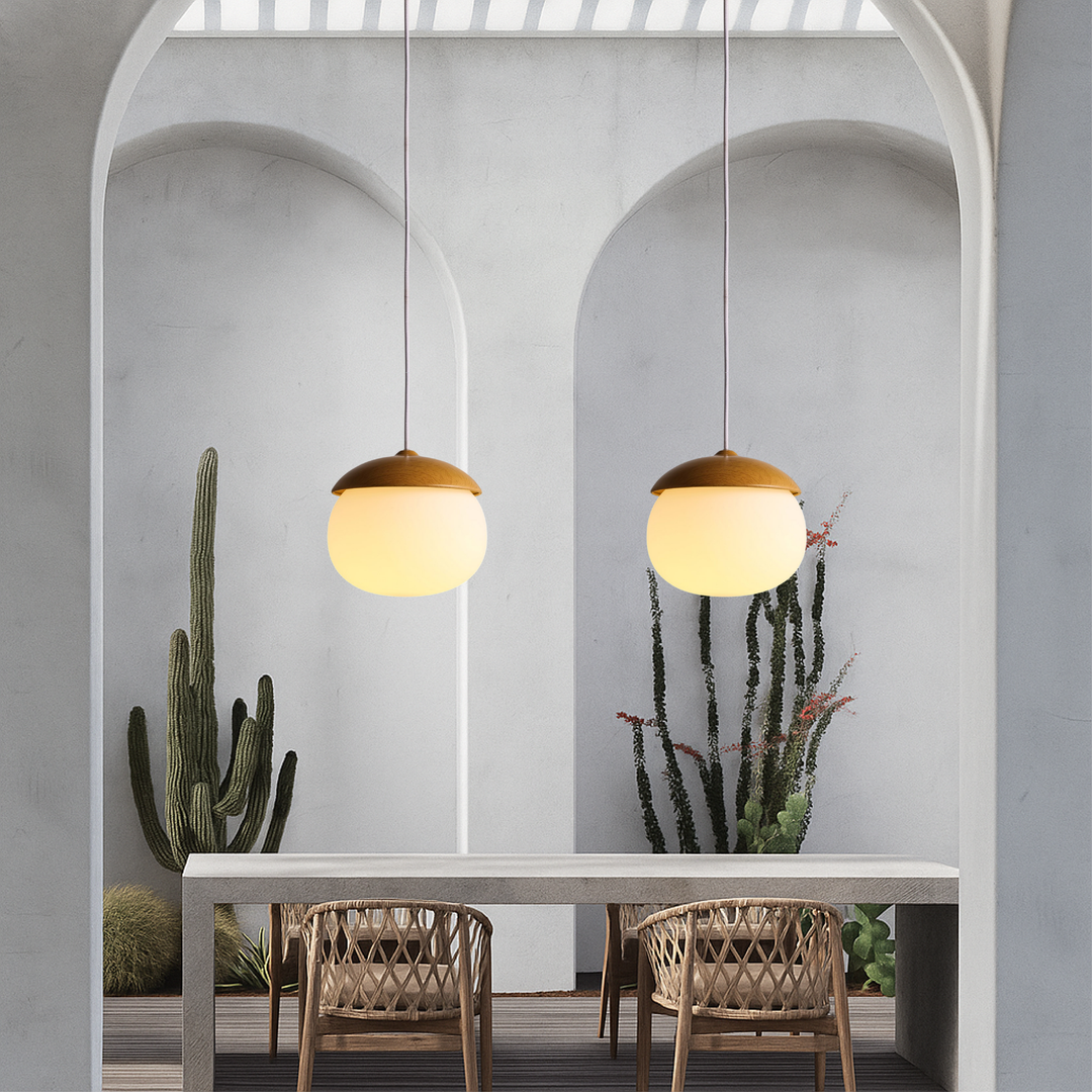 BowLift | Nordic Wood Glass Pendant Light – Modern Design