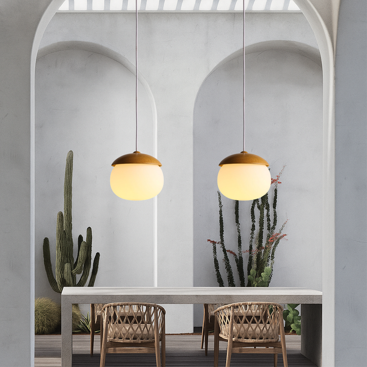 BowLift | Nordic Wood Glass Pendant Light – Modern Design