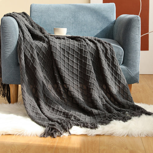 Ladies Patterned Knitted Blanket with Fringes Bowlift